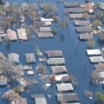 Flooded neighborhoods in New Orleans after levee failures during Hurricane Katrina, September 2005